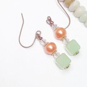 Green Glass Antique.Bronze Hooks Hidden Meaning earrings Cabbage Crush , 457■